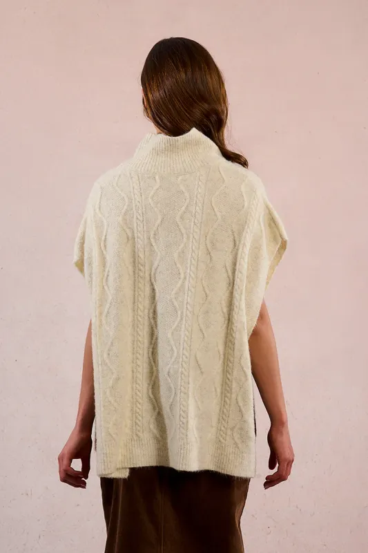 Knit Poncho - Beige-OS