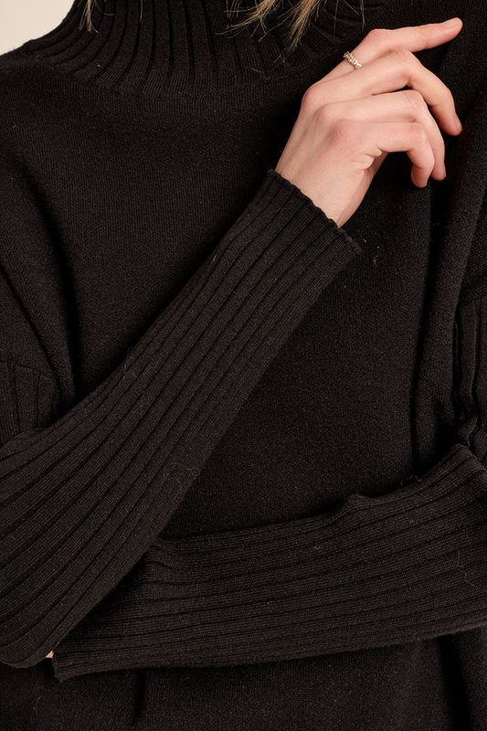 Mock Neck Knit Sweater - Black