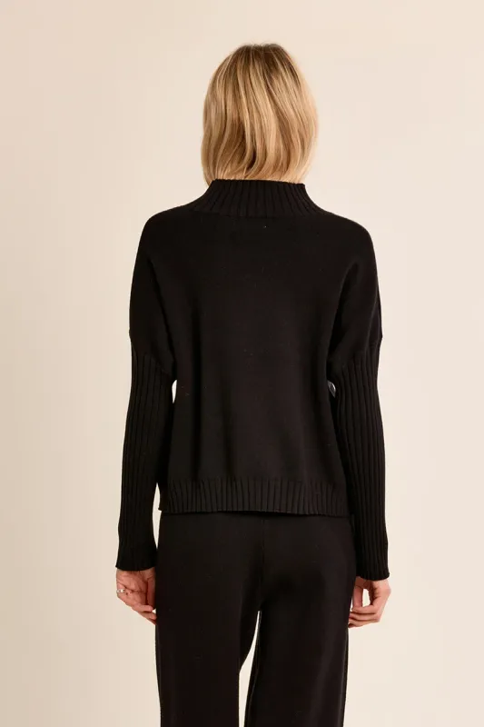Mock Neck Knit Sweater - Black