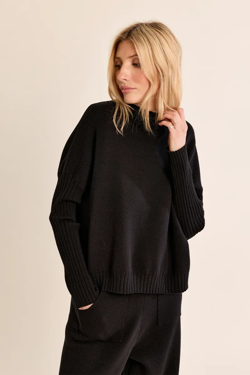 Mock Neck Knit Sweater - Black, Size: S