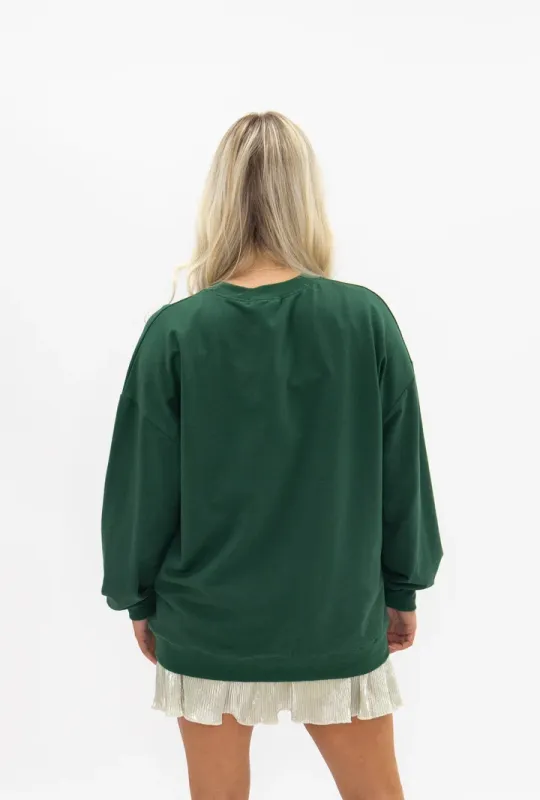 Glitter Santa on Green LS Top