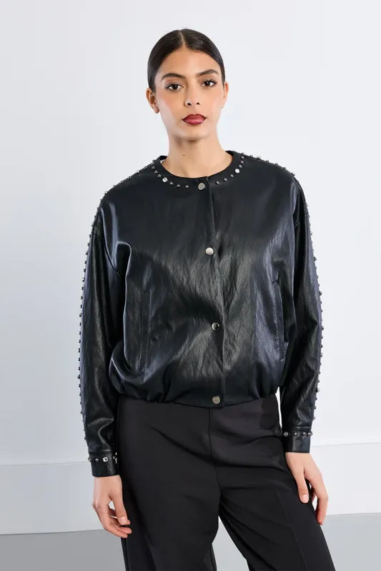 Studded (faux) Leather Jacket - Black