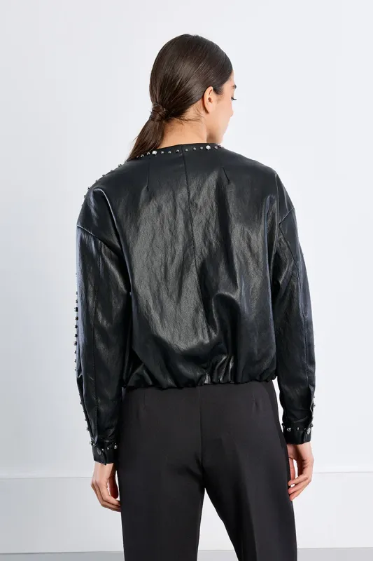 Studded (faux) Leather Jacket - Black
