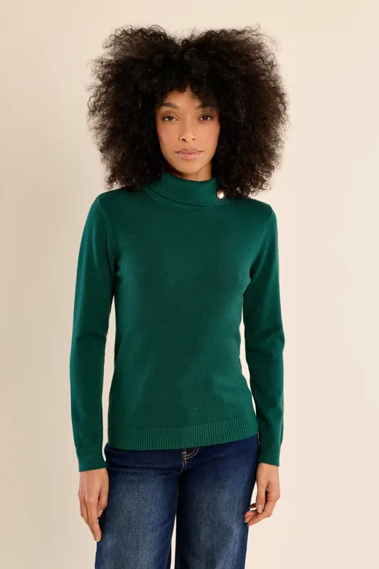 Folded Neck Sweater - Forest Green