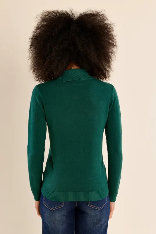Folded Neck Sweater - Forest Green