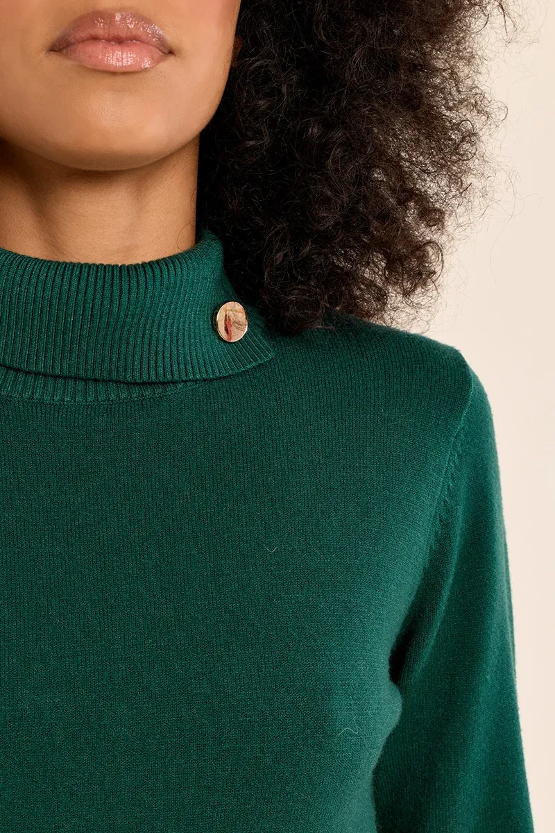 Folded Neck Sweater - Forest Green, Size: S