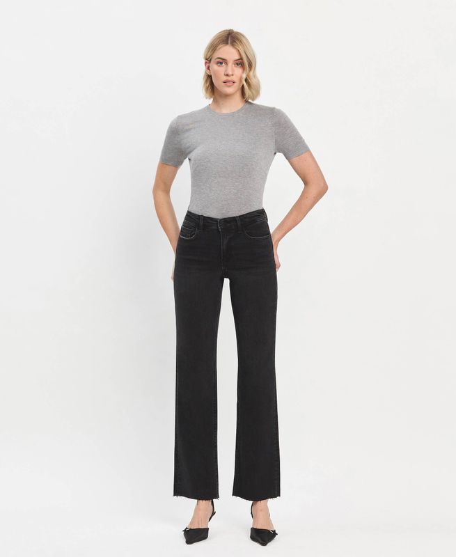 HIGH RISE SLIM WIDE JEANS  - Black