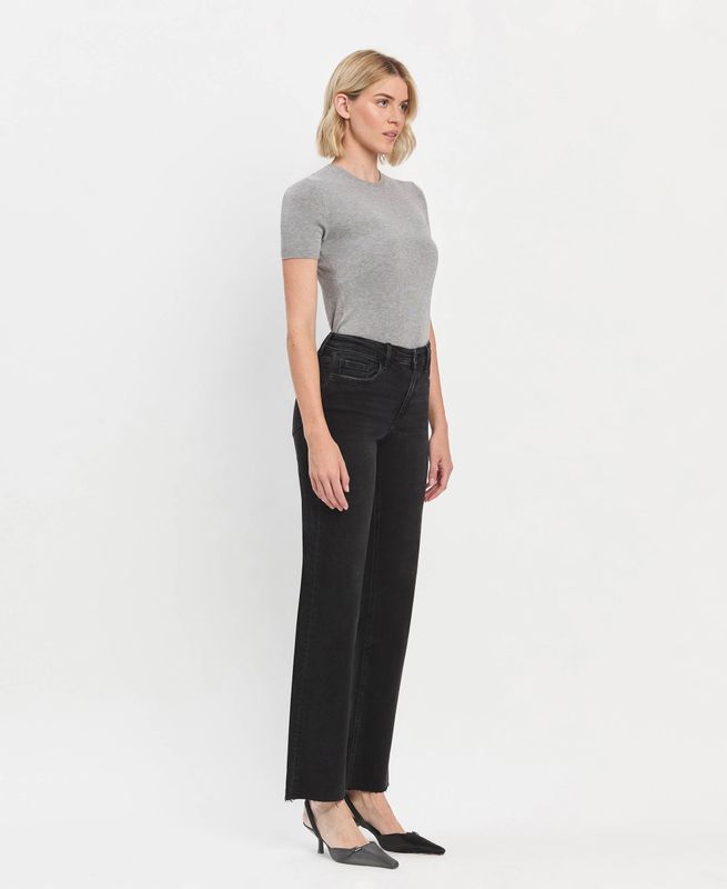 HIGH RISE SLIM WIDE JEANS  - Black