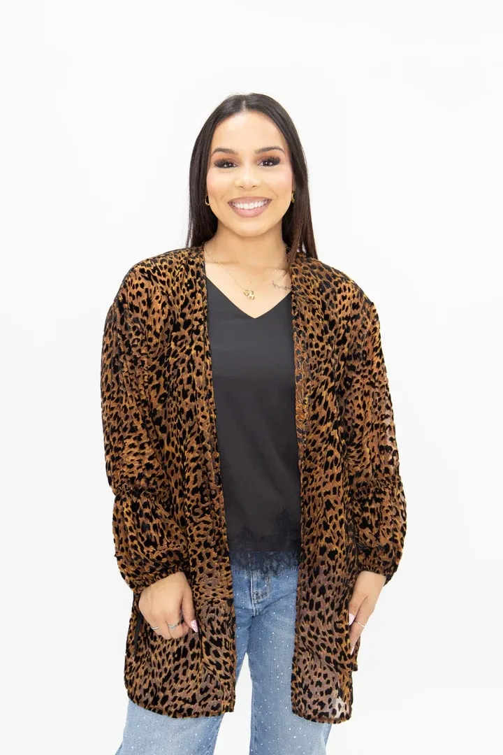 Leopard Burnout Velvet Kimono, Size: S/M