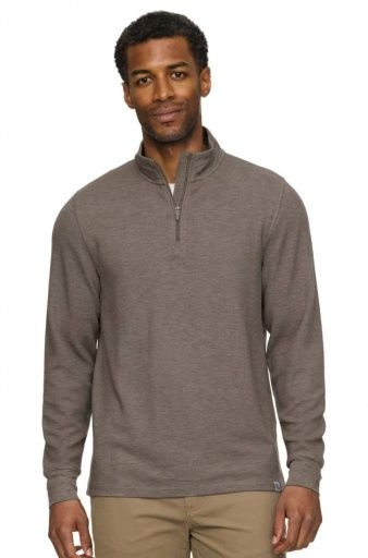 SUMMIT SUPER SOFT WAFFLE 1/4 MOCK NECK, Colour: dark taupe, Size: XXL