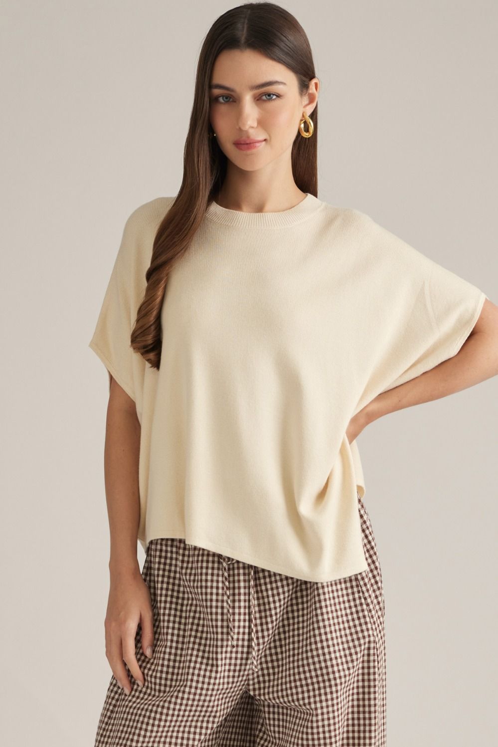Knit Lightweight Sweater Top - Oatmeal, Size: S