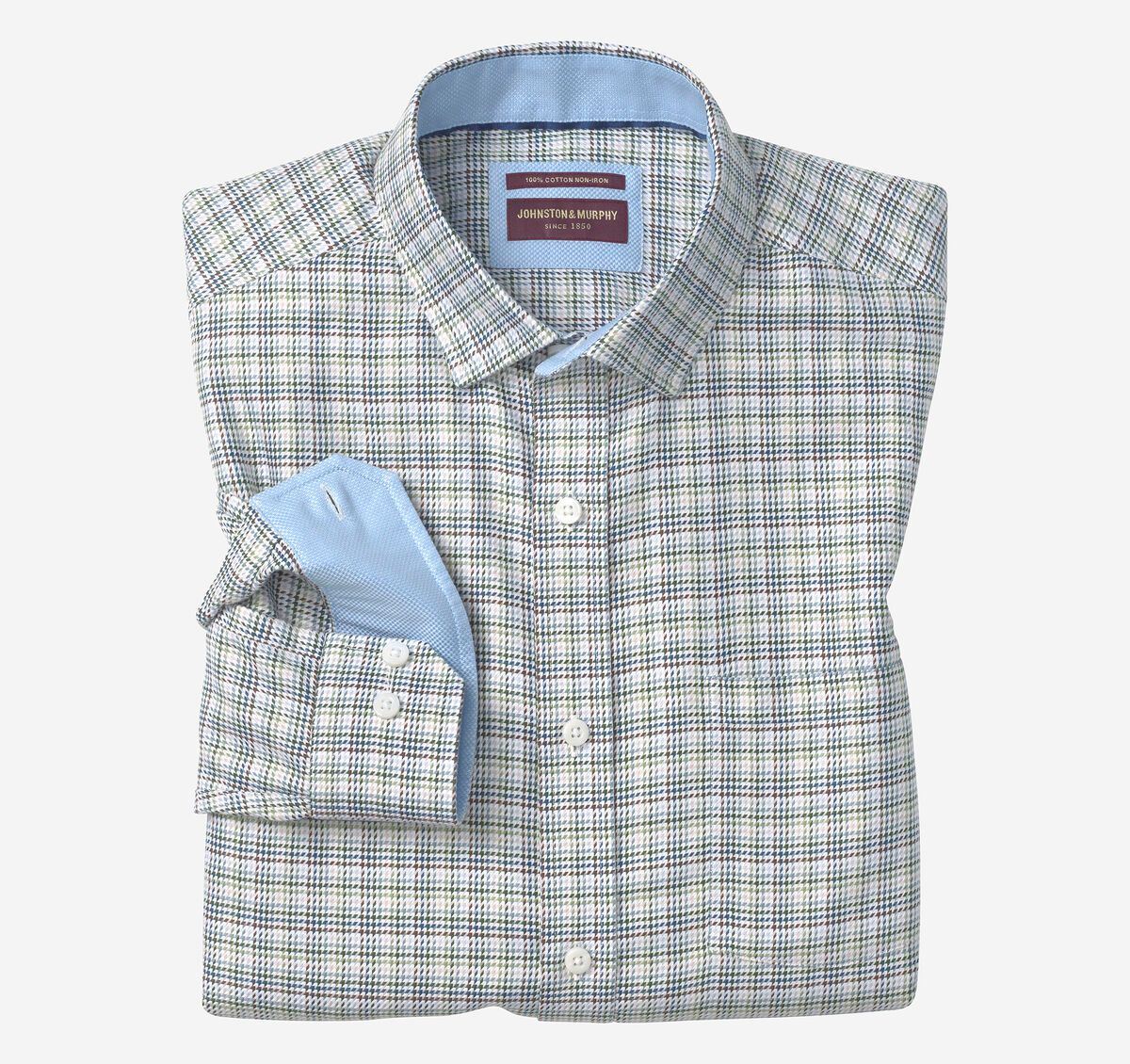 Ovation Non-Iron Dress Shirt, COLOR: Green/Navy Houndstooth, Size: M