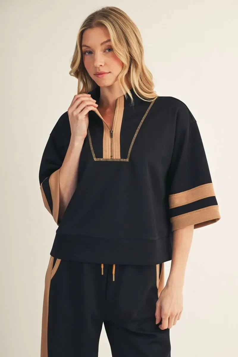 Front zip up sweatshirt - Black/Brown, Size: S