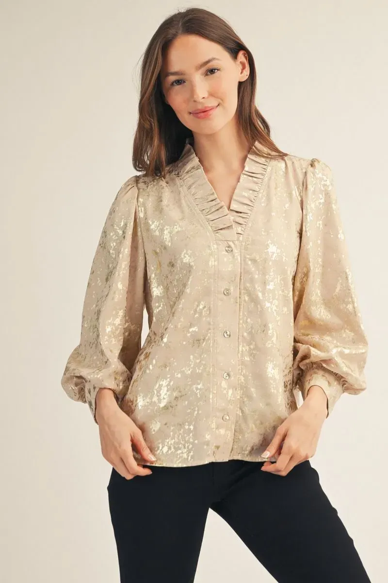 Puff Sleeve Blouse - Metallic Gold, Size: S