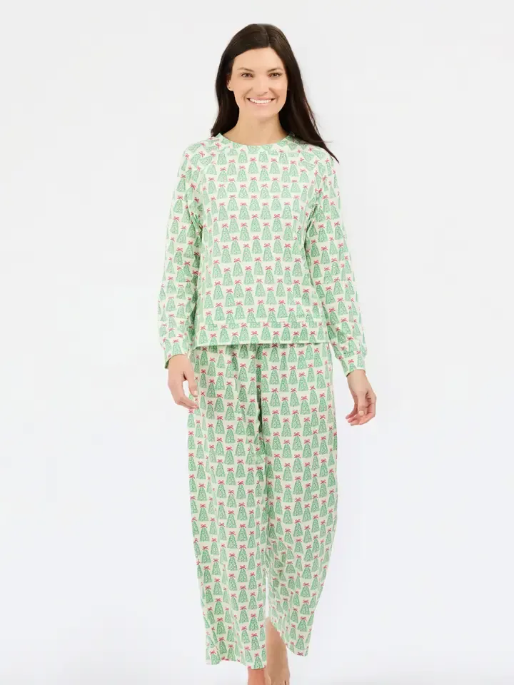 Mary Square Christmas Pajama Pant Set, COLOR: rosy woodlands, Size: S