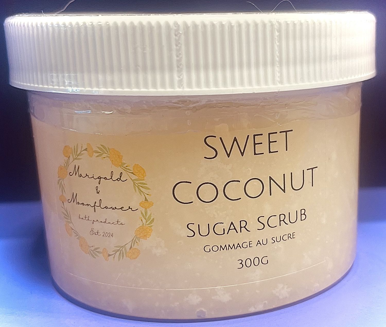 Marigold &amp; Moonflower Sugar scrub, Attribute: Coconut