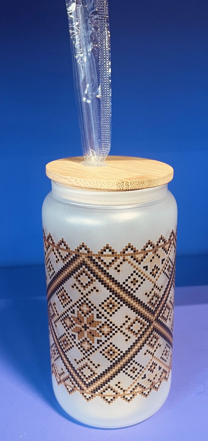 12oz Glass Tumbler, design: Yellow Paisley