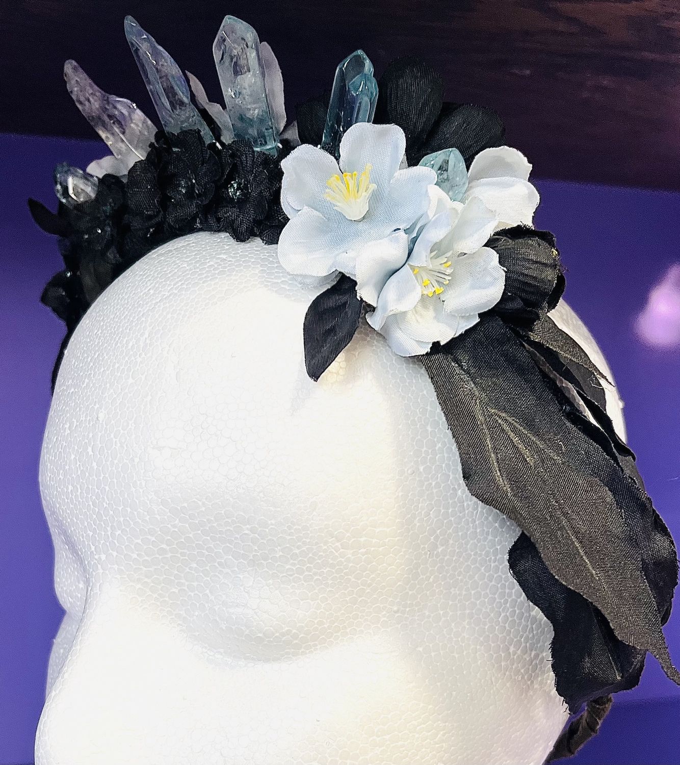 Bloom Halo, design: Black flowers w/ Blue crystals