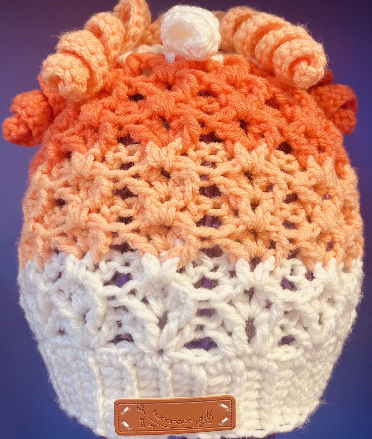 Children&#39;s Character Toques, design: Org/wt spiral top