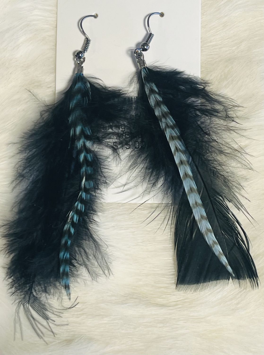 Long Feather Earrings, Colour: Black w/Blue