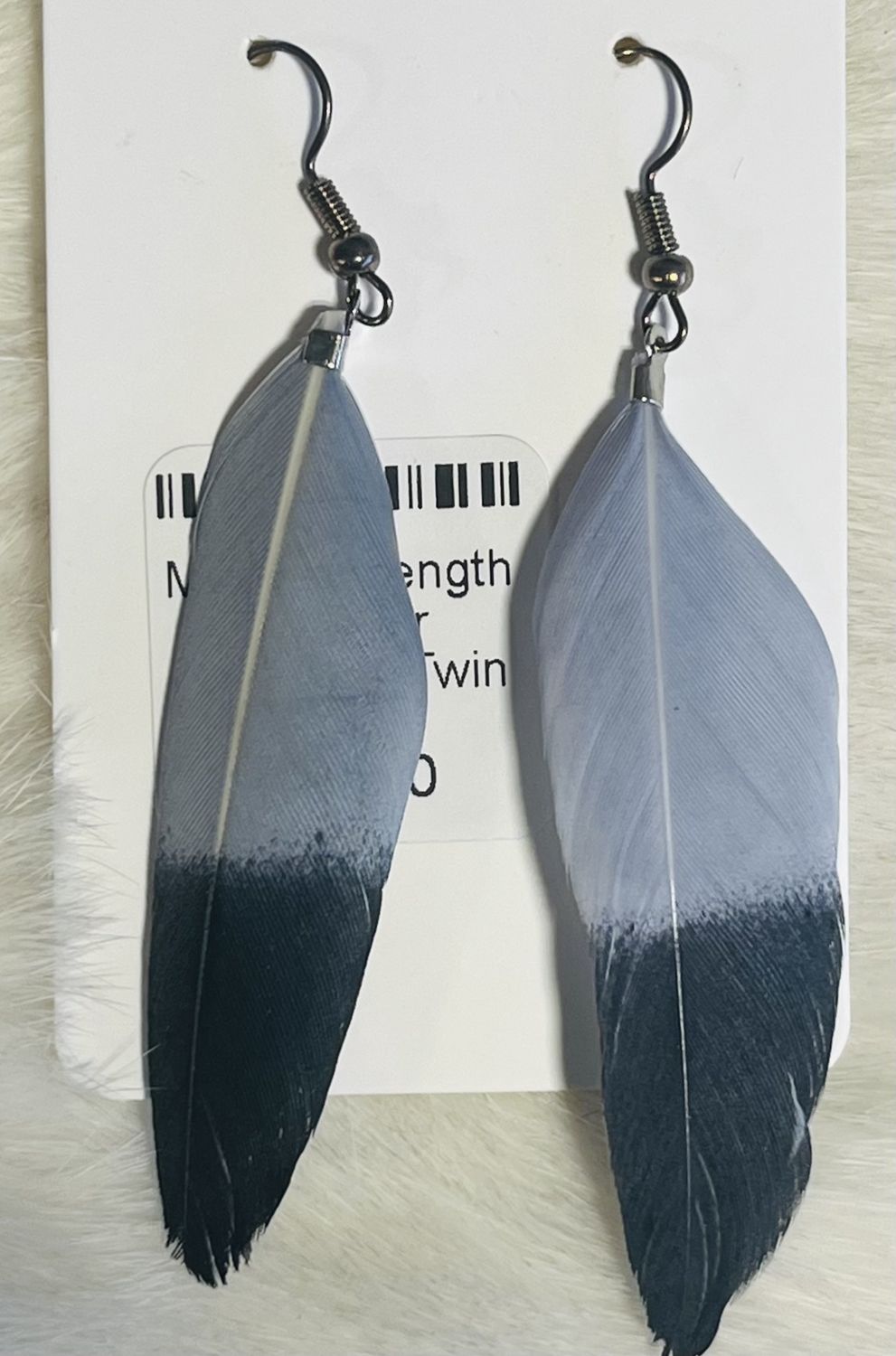 Medium Length Feather Earrings, Colour: Twin Grey