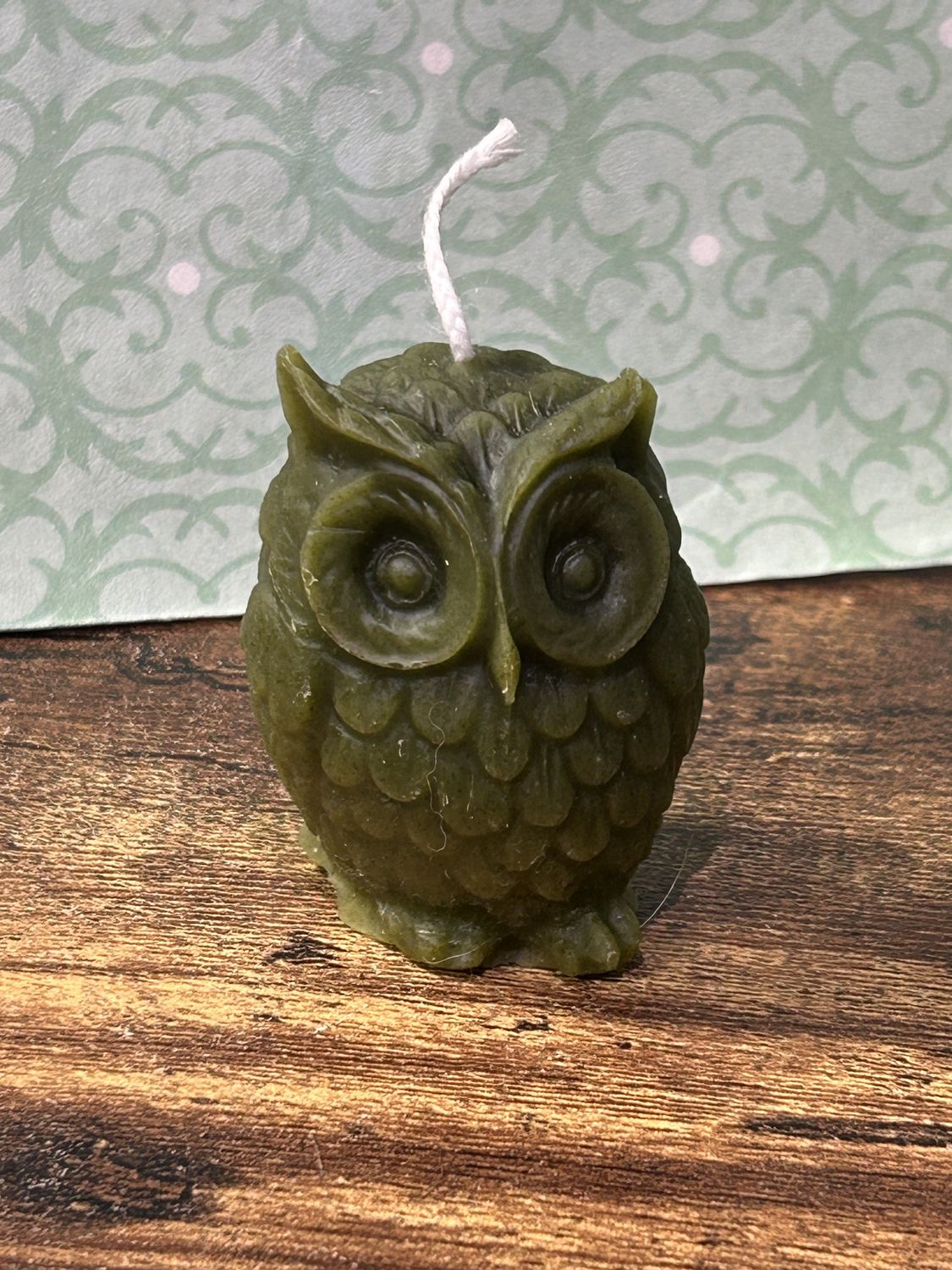 Owl Beeswax Candle, Colour: Spirulina Green