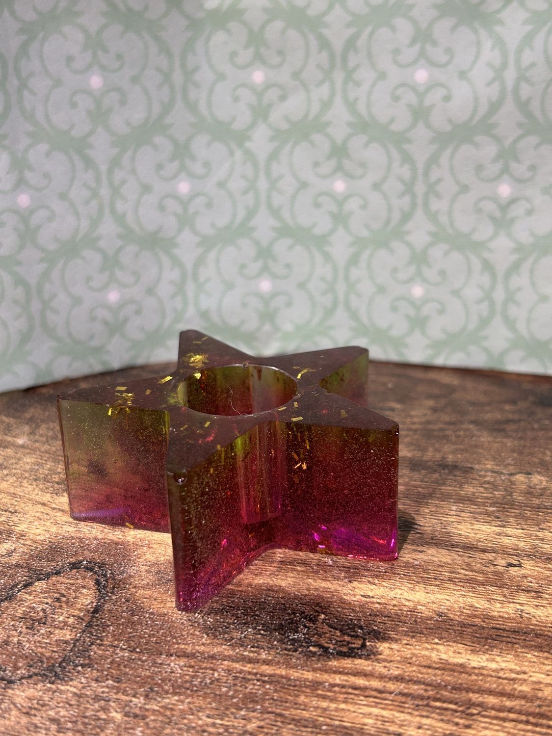 Taper Candle Holder, design: Star/Purple&amp;Green