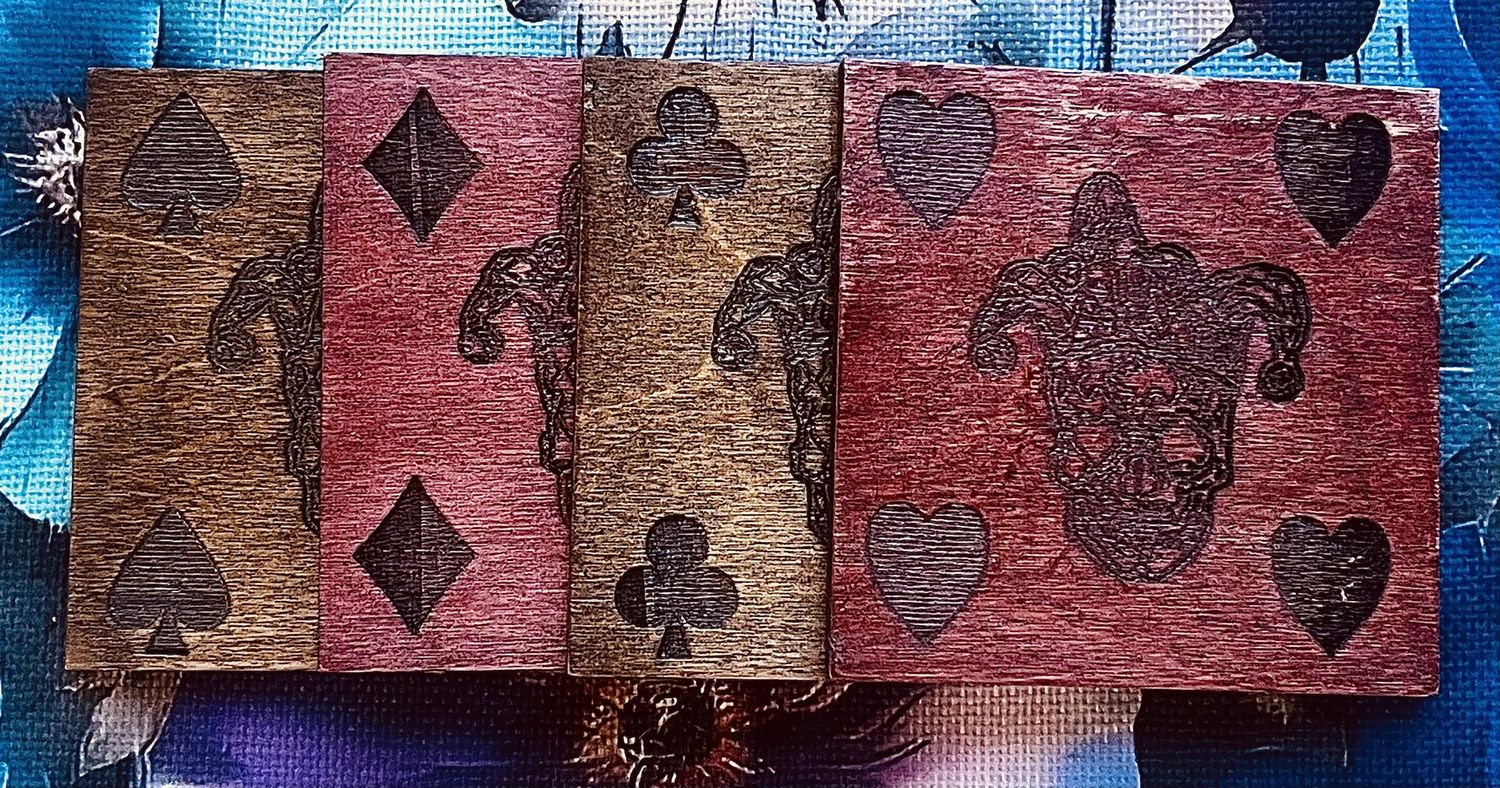 Wood coaster set, design: Joker