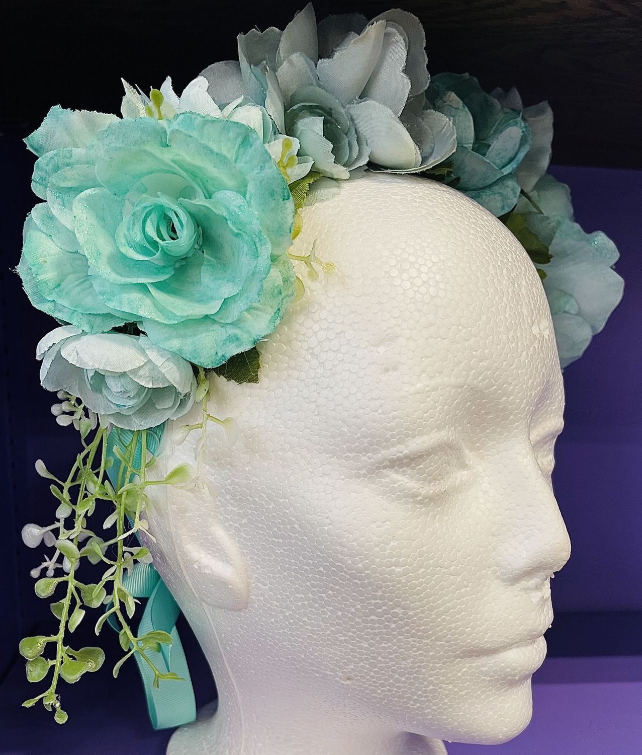 Flower Crown, design: Lg Teal peony w/Teal rose Blossoms
