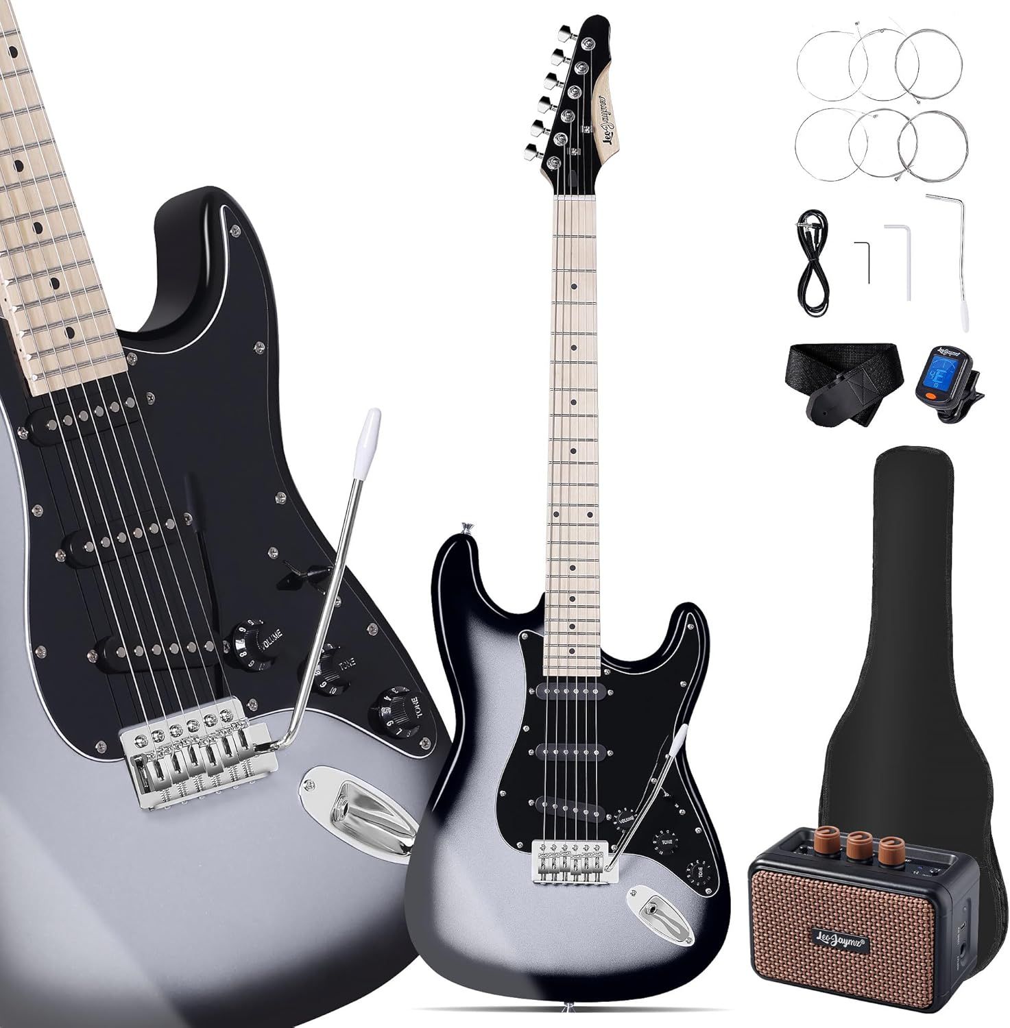 Electric Guitar Starter Kit - Silver Black 5W