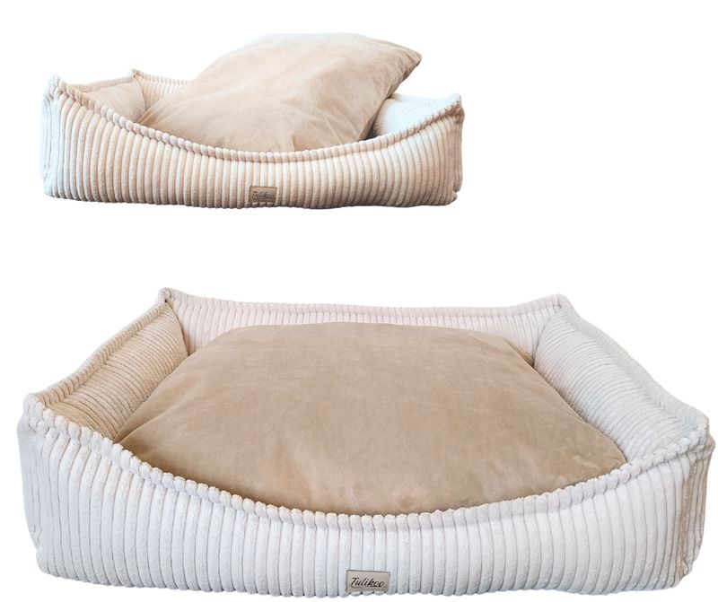 Legowisko Kanapa dla Psa L Miękkie z wyjmowaną poduszką 75x55 cm Beż/Ecru