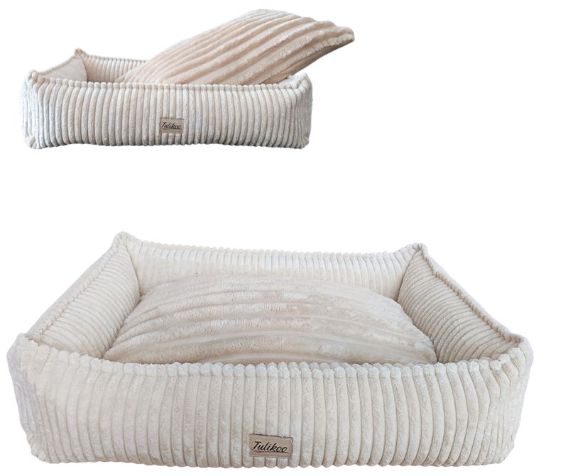 Legowisko Kanapa dla Psa S Miękkie z wyjmowaną poduszką 56x42cm Beż/Ecru