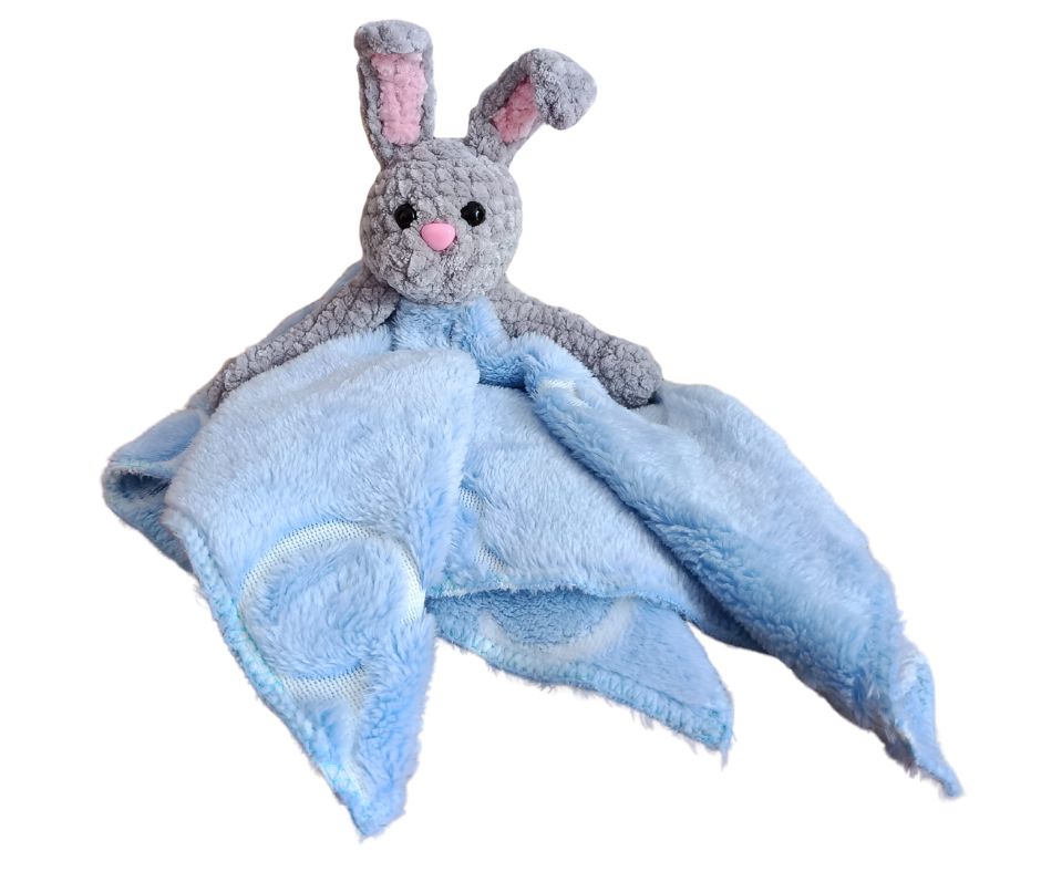 Kocyk Przytulanka Uspokajacz Świecący w Ciemności Miś Królik Szary Prezent