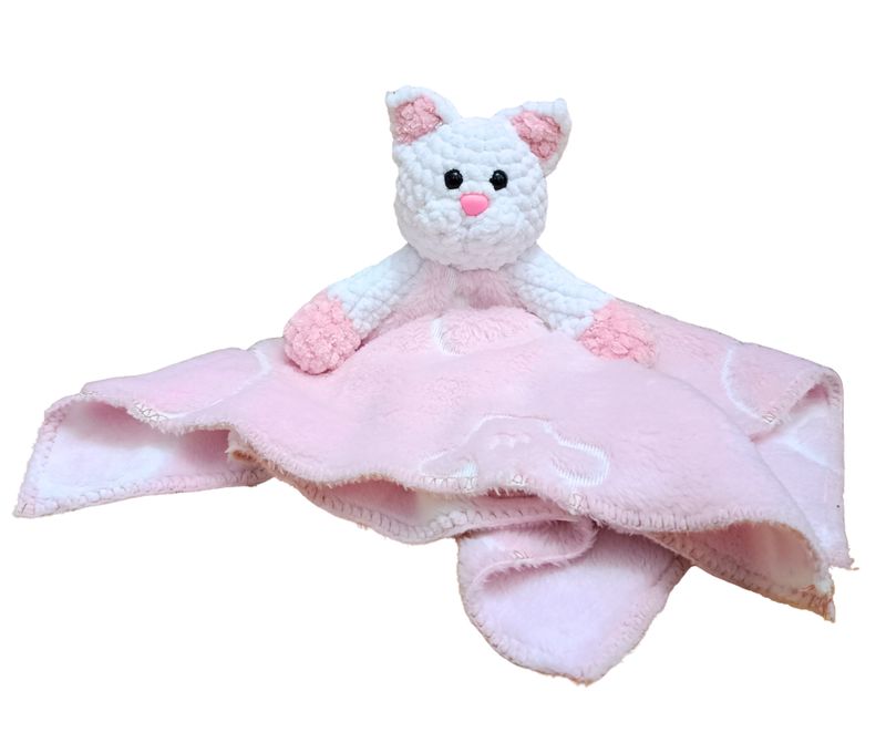 Kocyk Przytulanka Uspokajacz Świecący w Ciemności - Miś Kotek Biały Prezent