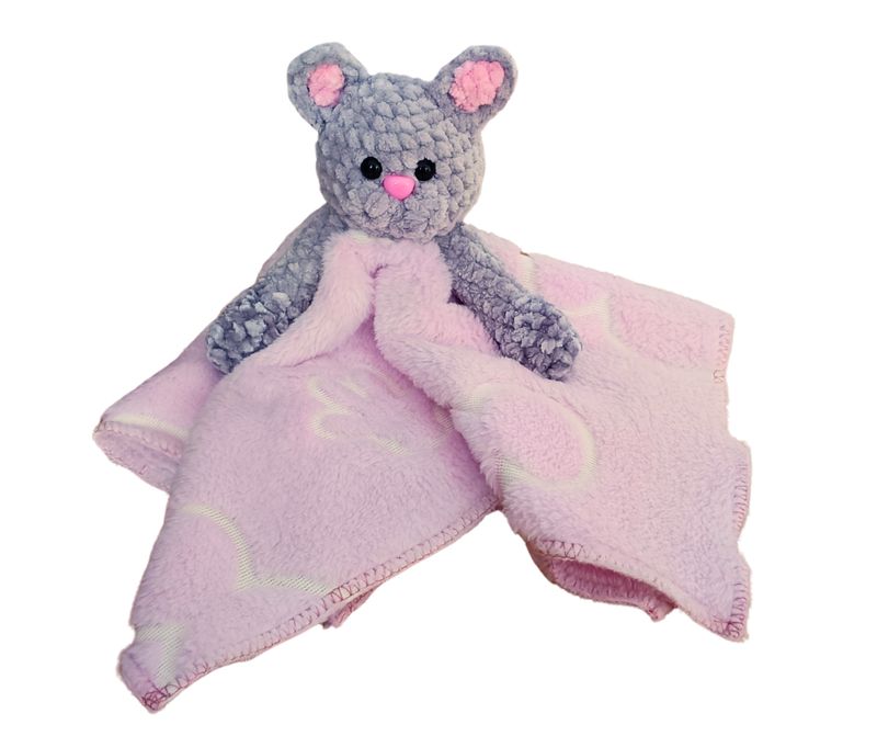 Kocyk Przytulanka Uspokajacz Świecący w Ciemności - Miś Kotek Szary Prezent