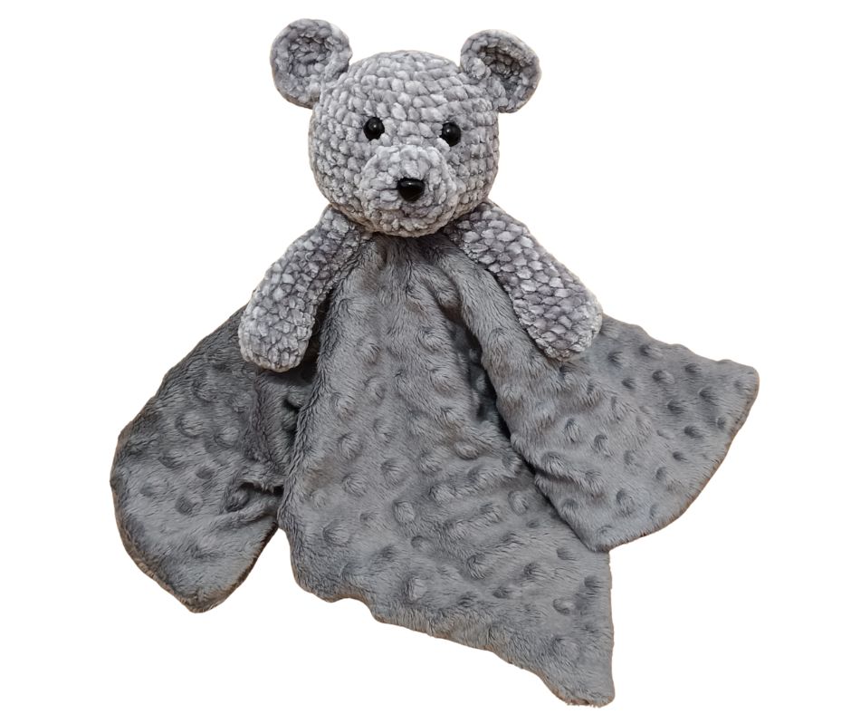 Kocyk Przytulanka Uspokajacz Minky - Miś Szary Prezent Roczek Urodziny