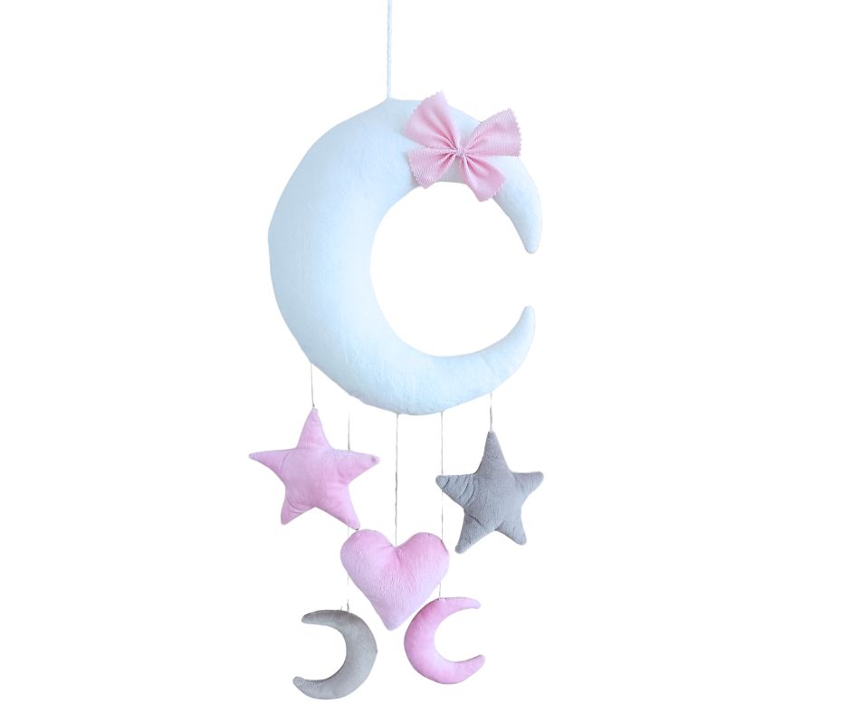 Girlanda zawieszka dekoracja do baldachimu moskitiery łóżeczka Księżyc Różowy+ Beż