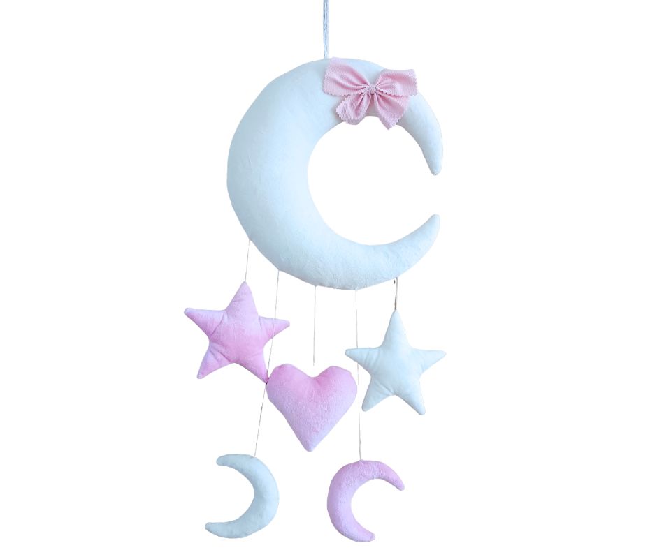 Girlanda zawieszka dekoracja do baldachimu moskitiery łóżeczka Księżyc Różowy+ Biały
