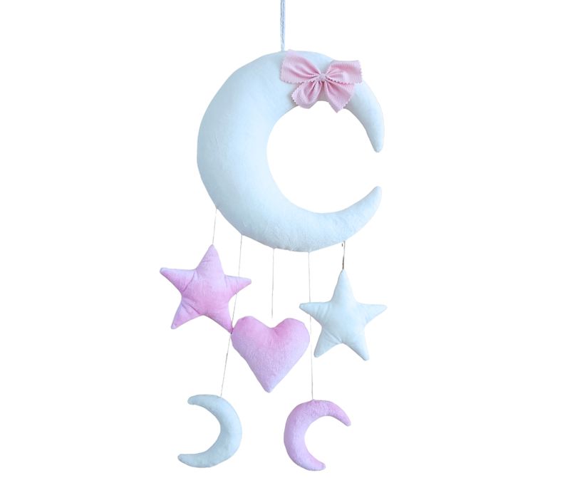 Girlanda zawieszka dekoracja do baldachimu moskitiery łóżeczka Księżyc Różowy+ Biały