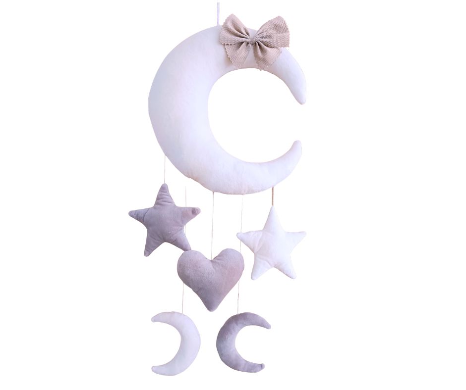 Girlanda zawieszka dekoracja do baldachimu moskitiery łóżeczka Księżyc Beż + Biały