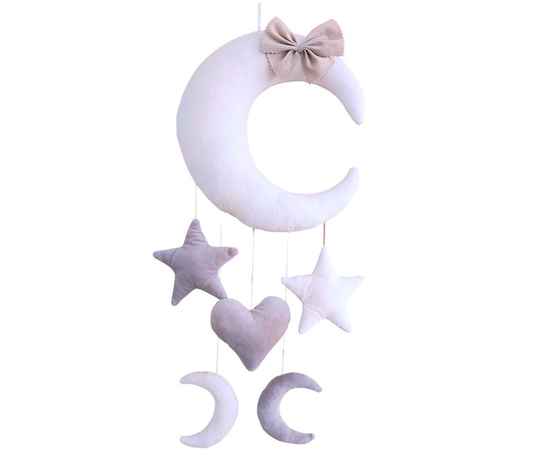 Girlanda zawieszka dekoracja do baldachimu moskitiery łóżeczka Księżyc Beż + Biały