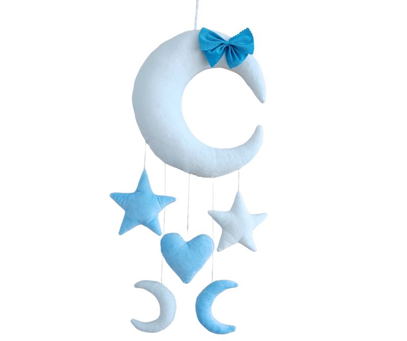 Girlanda zawieszka dekoracja do baldachimu moskitiery łóżeczka Księżyc Niebieski + Biały