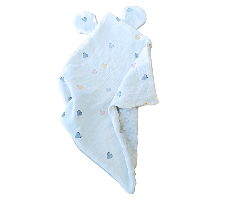 Przytulanka szmatka uspokajacz uszka misia muślin plusz Jasno Szary