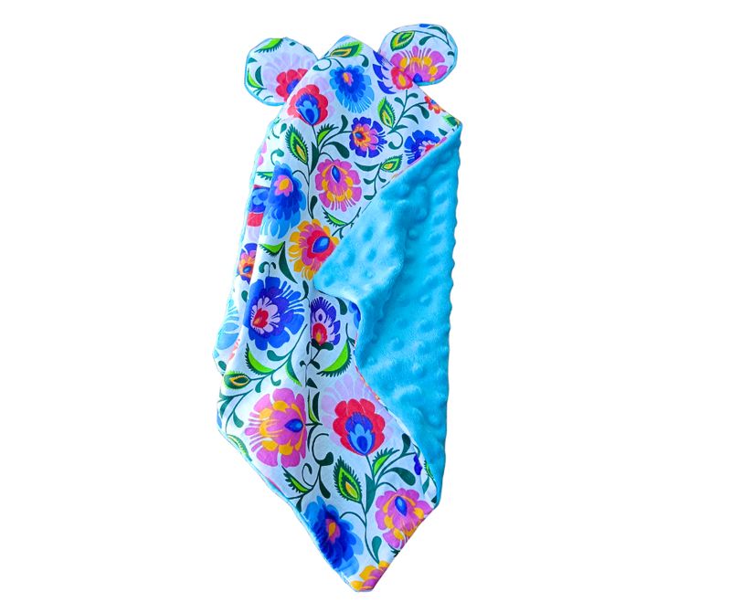 Przytulanka szmatka uspokajacz uszka misia bawełna plusz Kwiaty Folk Lazur