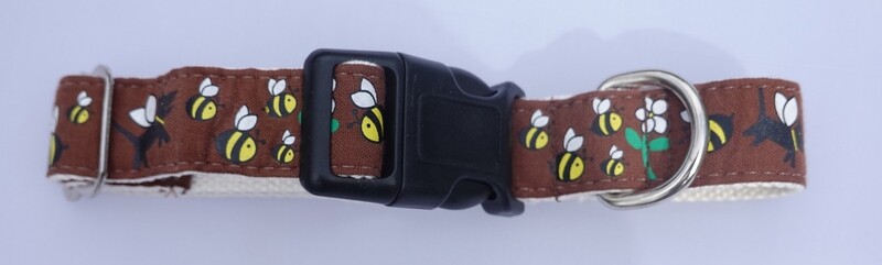 Eco Friendly Bamboo Saving The Earth Series Dog Collars - Honey Bee (1&quot; wide Medium w/Brown Background - Clearance)