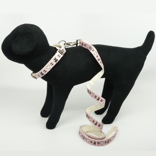 Natural Bamboo Martingale Collar and Leash Set - Love Dog