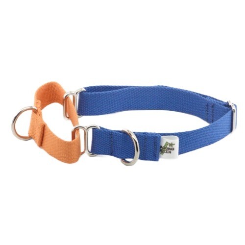 Eco Friendly Bamboo Martingale Dog Collar - Rustic Twilight (orange and blue)