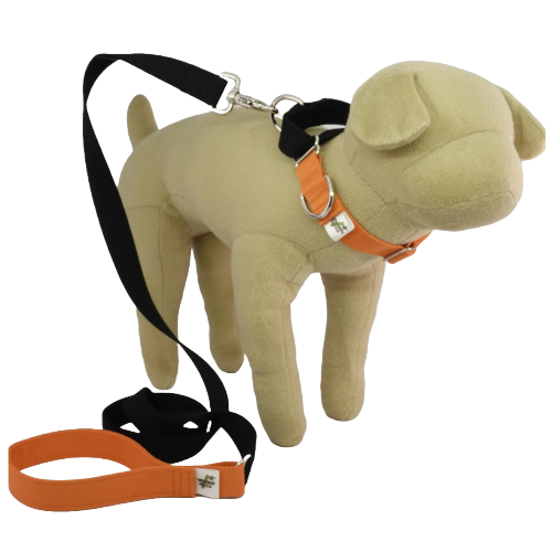 Natural Bamboo Martingale Collar and Leash Set - Spooky (black and orange)