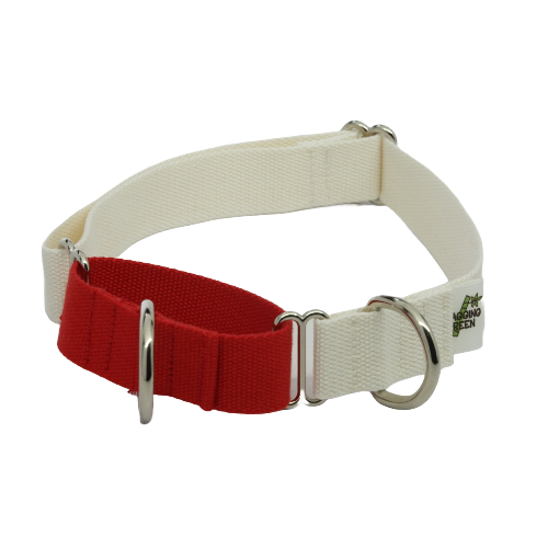 Eco Friendly Bamboo Martingale Dog Collar - White Rose (red and natural)