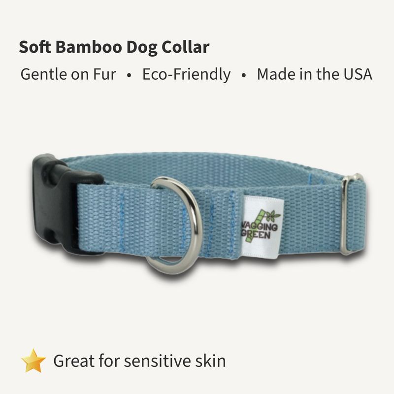 Aqua Gray Bamboo Dog Collar | Soft, Adjustable, Eco-Friendly